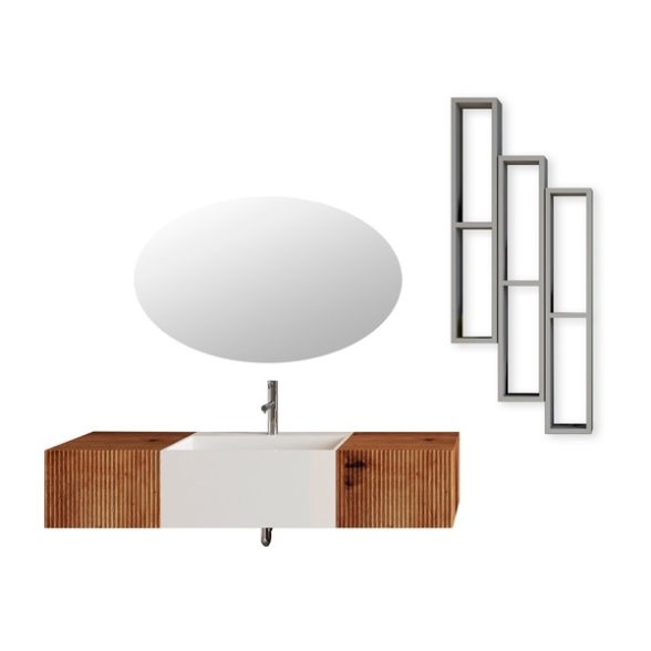 Composizione Bagno Sospesa 140 Cm Bianco E Rovere Oro Itaca