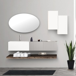 Composizione Bagno Sospesa 140 Cm Bianco E Grigio Itaca