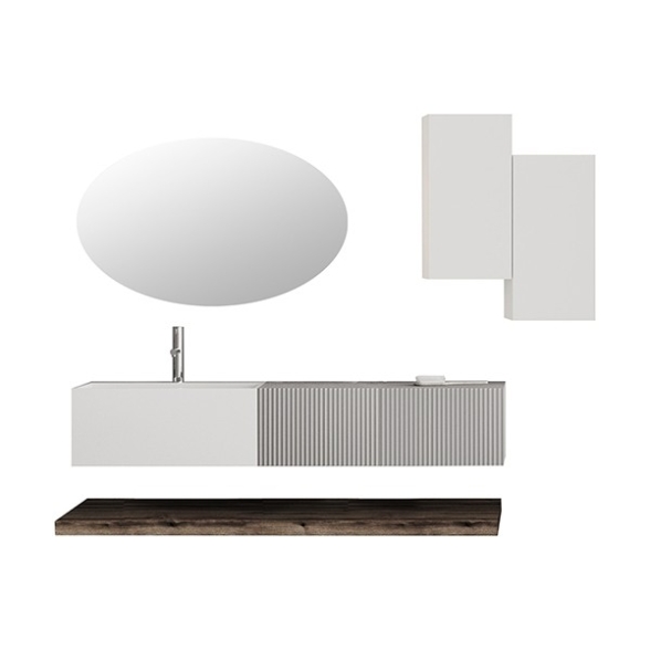 Composizione Bagno Sospesa 140 Cm Bianco E Grigio Itaca
