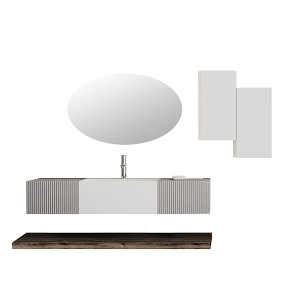 Composizione Bagno Sospesa 140 Cm Bianco E Grigio Itaca