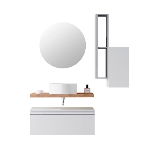 Mobile Bagno Sospeso 80 Cm Con Cassetto Bianco E Mensola Rovere Aurora