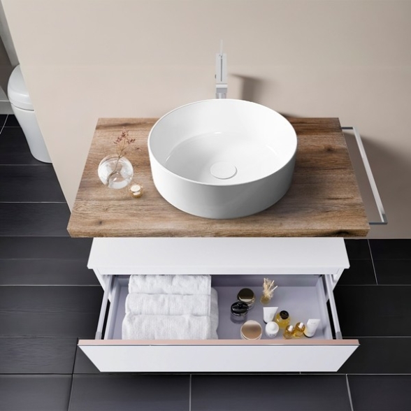 Mobile Bagno Sospeso 80 Cm Con Cassetto Bianco E Mensola Rovere Aurora