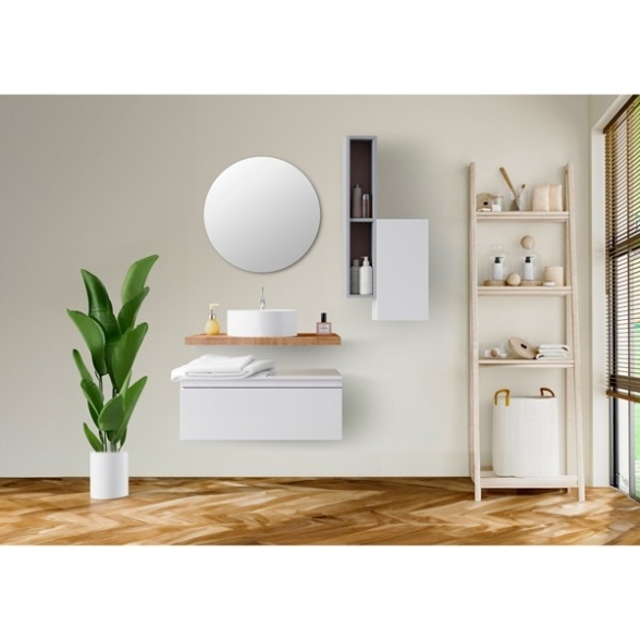 Mobile Bagno Sospeso 80 Cm Con Cassetto Bianco E Mensola Rovere Aurora
