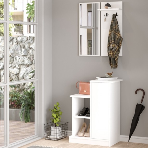 L6 mobile ingresso moderno design appendiabiti specchio scarpiera cassetto  mensola bianco grigio
