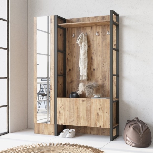 Mobile Ingresso Con Scarpiera Specchio Appendiabiti 90x34x180 Fiona SX