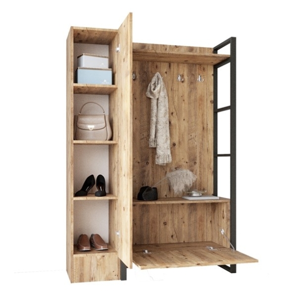 Mobile Ingresso Con Scarpiera Specchio Appendiabiti 90x34x180 Fiona SX