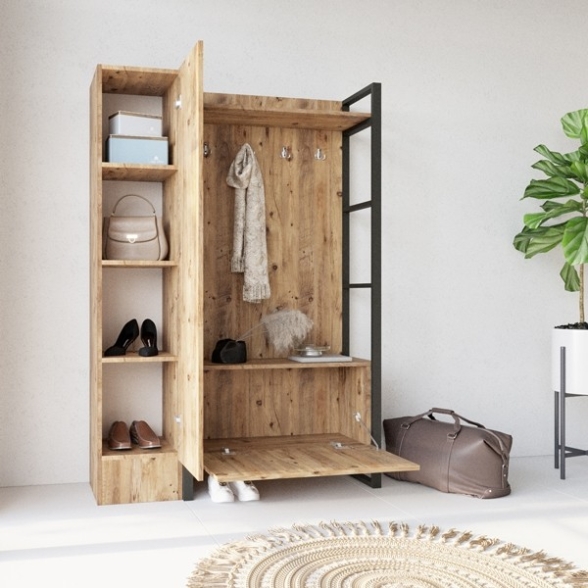 Mobile Ingresso Con Scarpiera Specchio Appendiabiti 90x34x180 Fiona SX
