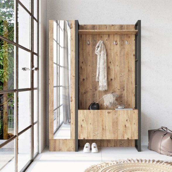 Mobile Ingresso Con Scarpiera Specchio Appendiabiti 90x34x180 Fiona SX