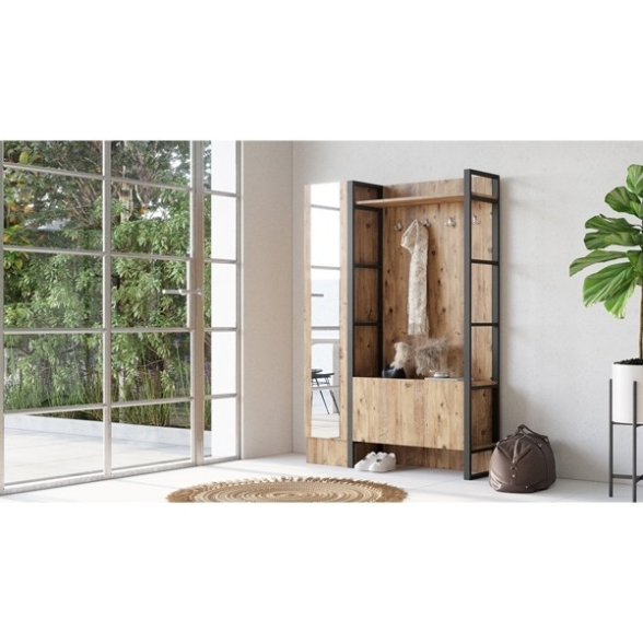 Mobile Ingresso Con Scarpiera Specchio Appendiabiti 90x34x180 Fiona SX