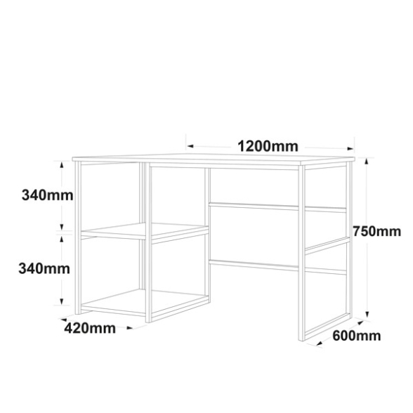 Scrivania Industrial Con Ripiani Laterali 120x60x75H Voyage Oro E Nero