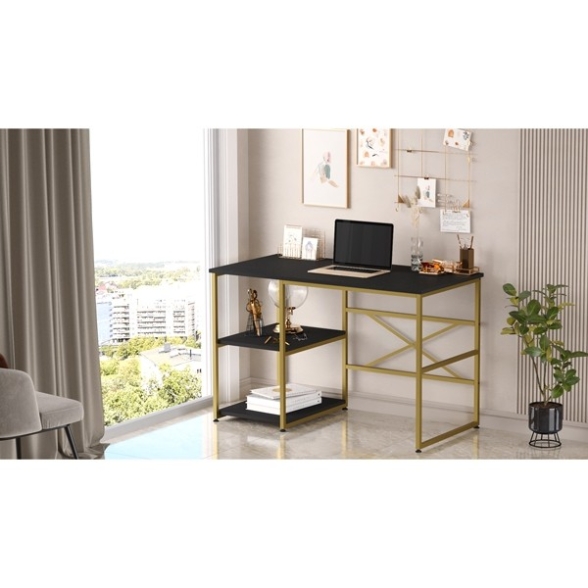 Scrivania Industrial Con Ripiani Laterali 120x60x75H Voyage Oro E Nero