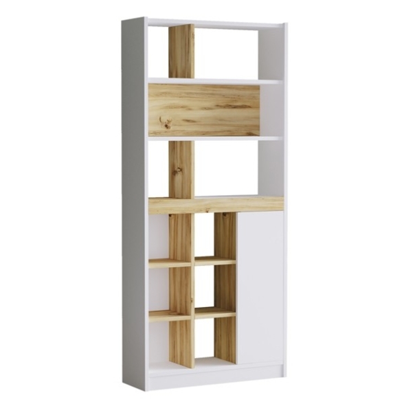 Libreria A Parete Salvaspazio Con Vani 75X25X170 Rovere E Bianco Luvio