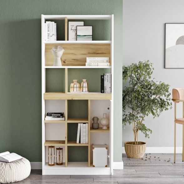 Libreria A Parete Salvaspazio Con Vani 75X25X170 Rovere E Bianco Luvio