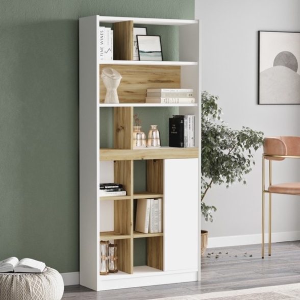 Libreria A Parete Salvaspazio Con Vani 75X25X170 Rovere E Bianco Luvio
