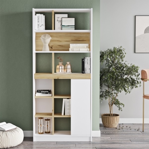 Libreria A Parete Salvaspazio Con Vani 75X25X170 Rovere E Bianco Luvio