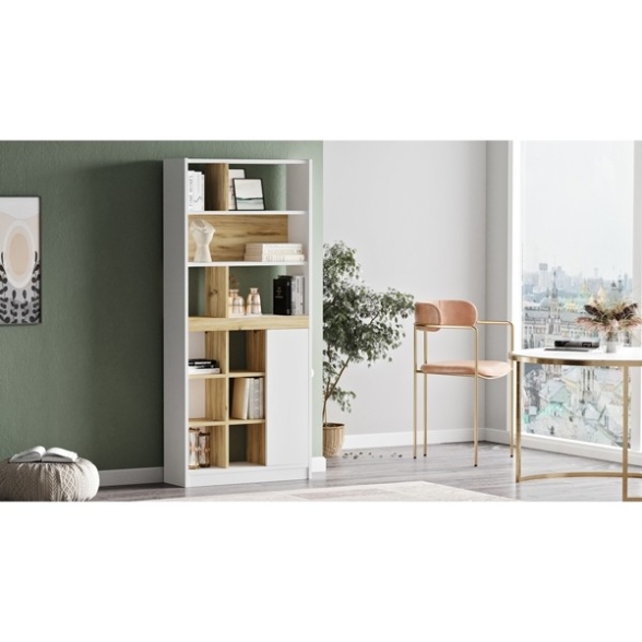 Libreria A Parete Salvaspazio Con Vani 75X25X170 Rovere E Bianco Luvio