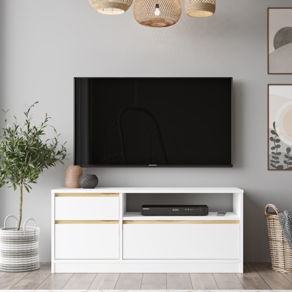 Mobile Porta Tv Da Terra 120x40x52 Bianco E Rovere Ante A Ribalta Luvio