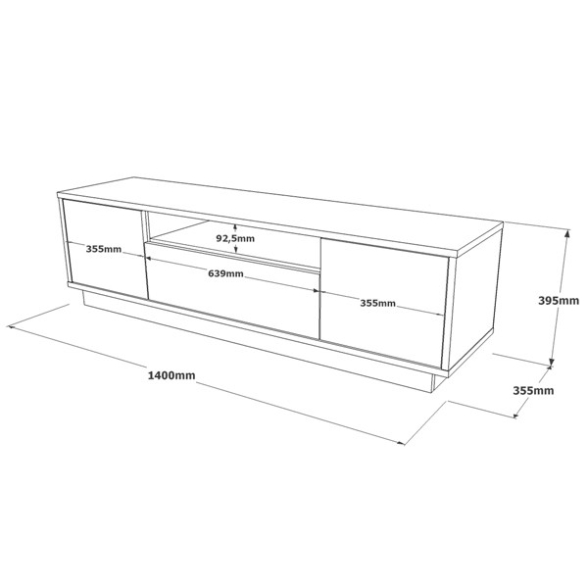 Mobile Porta Tv 140x35x39 Rovere Effetto Legno Ante A Ribalta Luvio