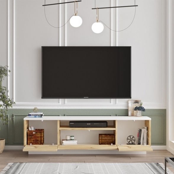 Mobile Porta Tv 140x35x39 Rovere Effetto Legno Ante A Ribalta Luvio