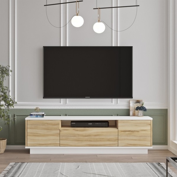 Mobile Porta Tv 140x35x39 Rovere Effetto Legno Ante A Ribalta Luvio