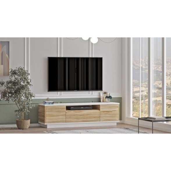 Mobile Porta Tv 140x35x39 Rovere Effetto Legno Ante A Ribalta Luvio