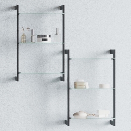 Mensola Da Bagno Stile Industrial In Metallo 3 Ripiani In Vetro 14x53