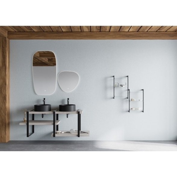 Mensola Da Bagno Stile Industrial In Metallo 3 Ripiani In Vetro 14x53