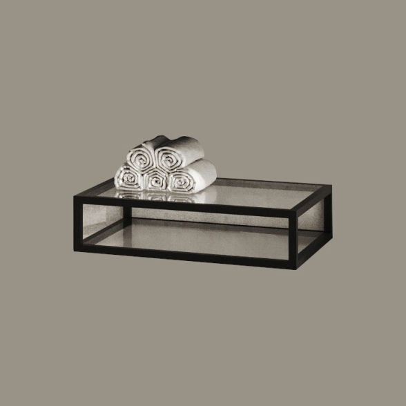 Cassetto Da Bagno A Vista Vetro E Metallo 2 Ripiani 60x46x18 Nero Opaco