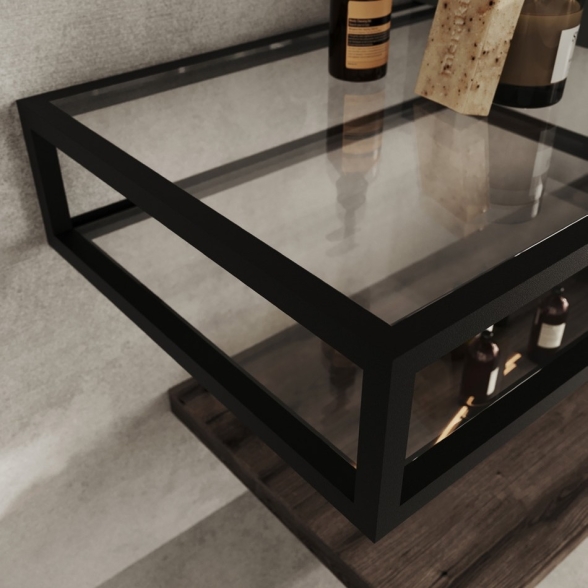 Cassetto Da Bagno A Vista Vetro E Metallo 2 Ripiani 60x46x18 Nero Opaco