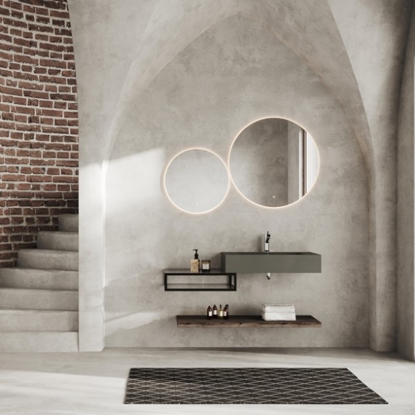 Cassetto Da Bagno A Vista Vetro E Metallo 2 Ripiani 60x46x18 Nero Opaco