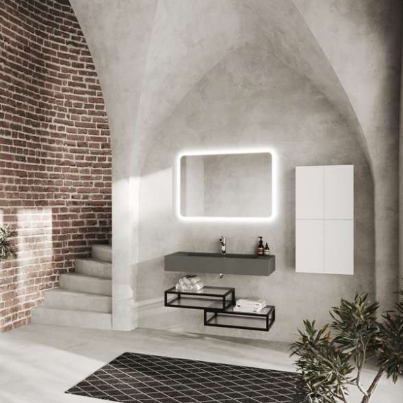 Cassetto Da Bagno A Vista Vetro E Metallo 2 Ripiani 60x46x18 Nero Opaco