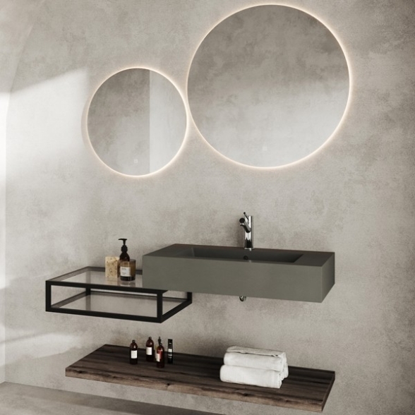 Cassetto Da Bagno A Vista Vetro E Metallo 2 Ripiani 60x46x18 Nero Opaco