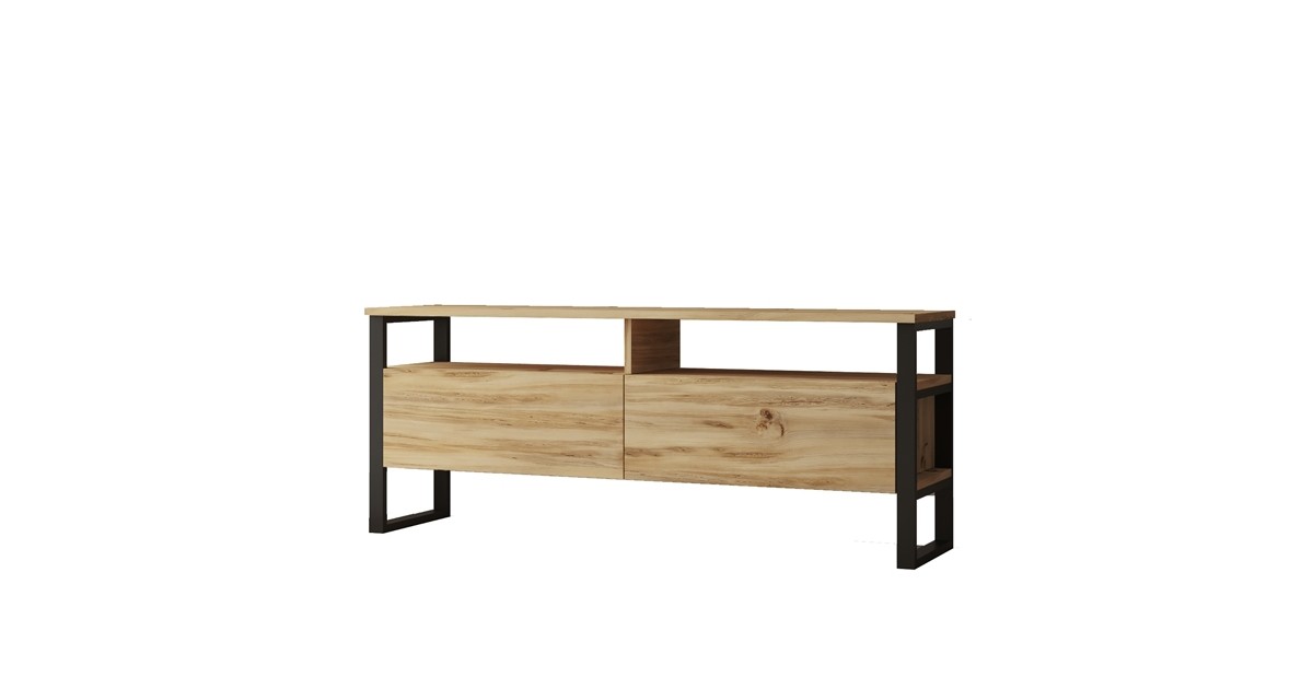 Mobile TV Industrial 140x36x56 Ferro E Legno Con Vani Luvio