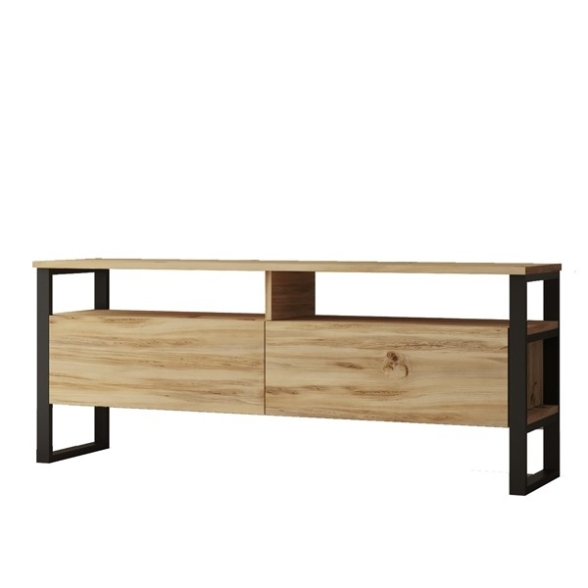 Mobile TV Industrial 140x36x56 Ferro E Legno Con Vani Luvio