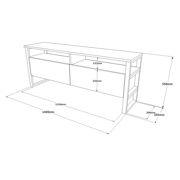 Mobile TV Industrial 140x36x56 Ferro E Legno Con Vani Luvio