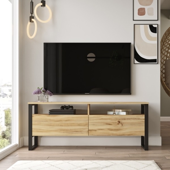 Mobile TV Industrial 140x36x56 Ferro E Legno Con Vani Luvio