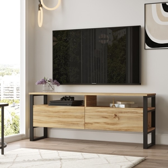 Mobile TV Industrial 140x36x56 Ferro E Legno Con Vani Luvio