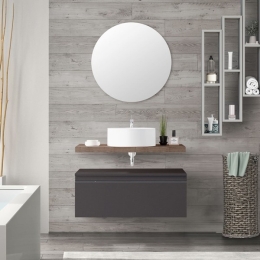 Mobile Bagno Sospeso 80 Cm Con Cassetto Lino E Mensola Rovere Aurora