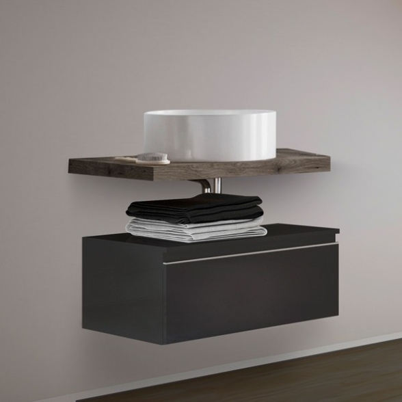 Mobile Bagno Sospeso 80 Cm Con Cassetto Lino E Mensola Rovere Aurora