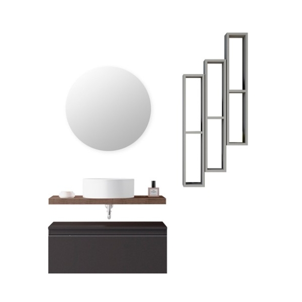 Mobile Bagno Sospeso 80 Cm Con Cassetto Lino E Mensola Rovere Aurora