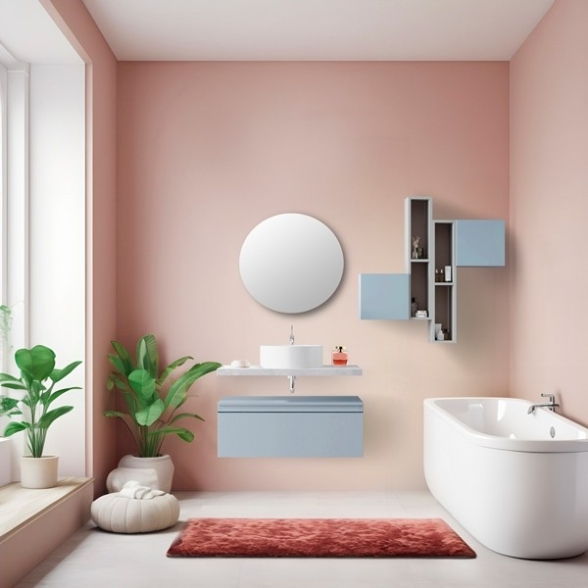 Mobile Bagno Sospeso 80 Cm Con Cassetto Blu E Mensola Cemento Aurora