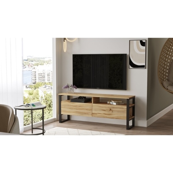 Mobile TV Industrial 140x36x56 Ferro E Legno Con Vani Luvio