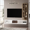 Mobile TV Sospeso Bianco 175 Cm Con Libreria Rovere Effetto Legno Luvio