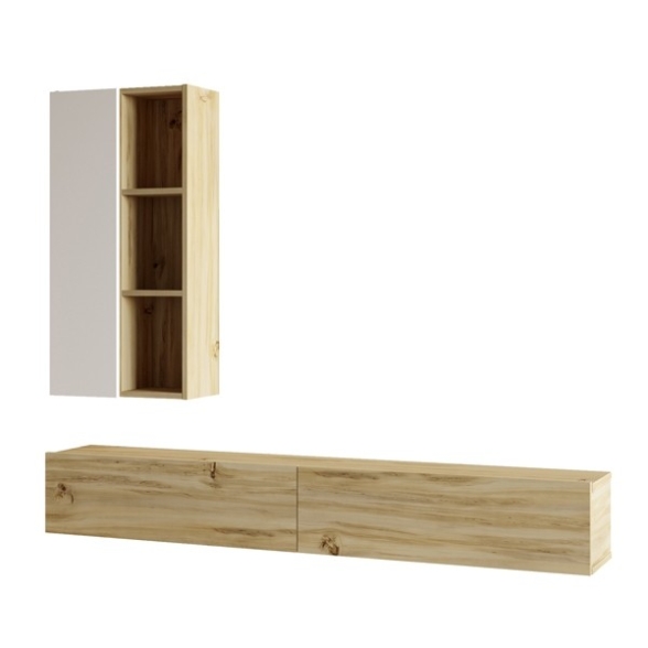 Mobile TV Sospeso Rovere Effetto Legno 175 Cm Con Libreria Luvio