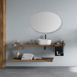 Composizione Da Bagno 120 Cm 2 Mensole Con Portaoggetti Lavabo E Specchio Rovere Helsinki