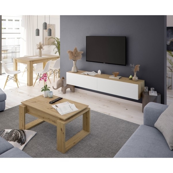 Mobile Soggiorno TV Sospeso 2 Ante 180 Cm Rovere E Bianco Kaway