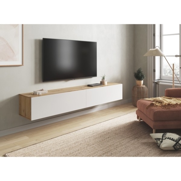 Mobile Soggiorno TV Sospeso 2 Ante 180 Cm Rovere E Bianco Kaway
