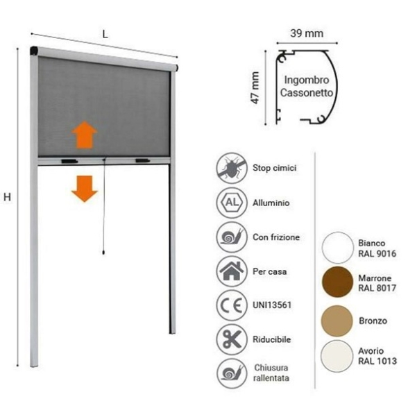 Zanzariera Per Finestra Verticale Riducibile 60x150 Bianco Sangiorgio