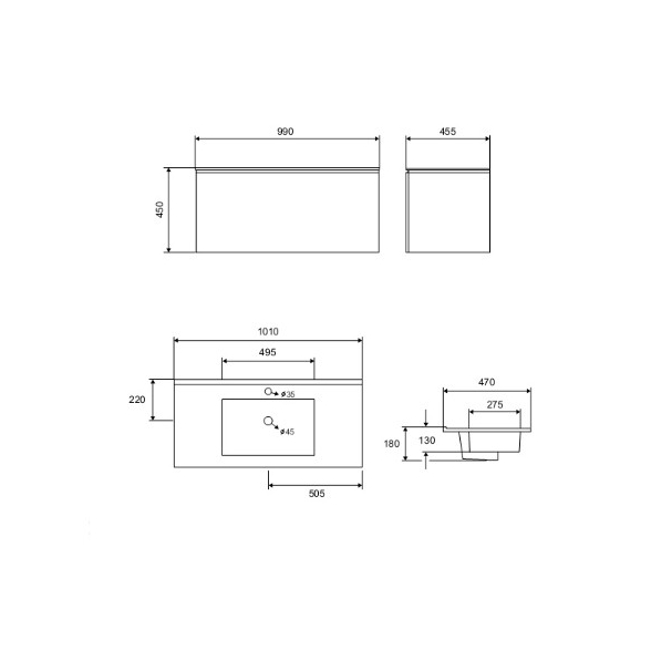 Mobile Bagno Cannettato 100 cm Kion Con Lavabo E Specchio LED Karag