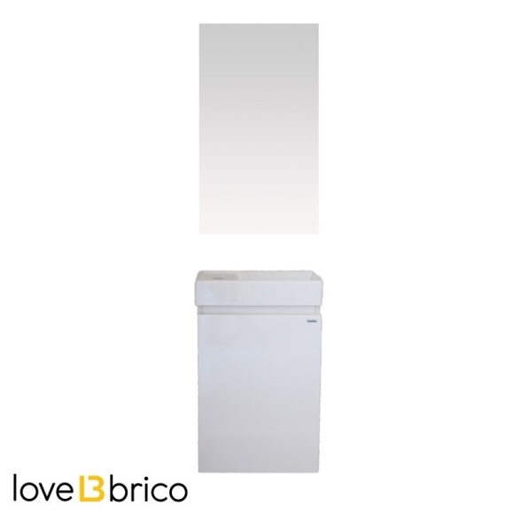 Mobile bagno sospeso 40 cm salvaspazio con lavabo e specchio bianco laccato